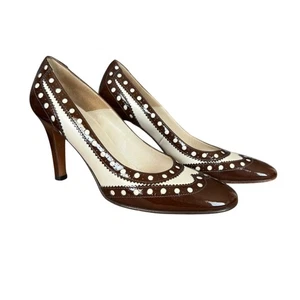 Bettye Muller braun und elfenbein Cut Out gepunktet Pumps Heels Gr. EU 36 1/2 US 6,5 - Bild 1 von 8