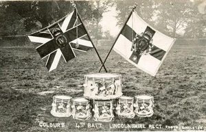 FOTO REAL POSTAL DEL 4º BATALLÓN REGIMIENTO LINCOLNSHIRE COLORES SINGLETON - Imagen 1 de 2