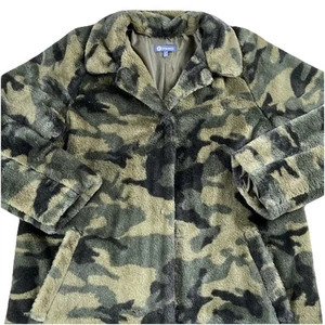 DEMOCRACY Faux Fur Jacket Women's L Camo Coat Oversized Soft Plush Polyester - Picture 1 of 15
