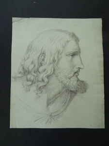 DUTCH NEOCLASSICAL SCHOOL CA. 1844 - PORTRAIT STUDY JESUS - FINE SIGNED CHARCOAL - Picture 1 of 14
