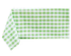 Green White Check Tablecloth 60 inch Round Buffalo Plaid Polyester - Picture 1 of 7