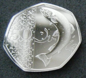 2023 Salmone Atlantico FDC 50p Moneta Brillante Non in circolazione - Corona Marchio Privato - Foto 1 di 2