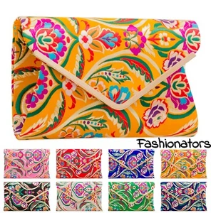 Womens Satin Clutch Bag 3D Floral Embroidered Envelope Metal Trim Evening Bag - Picture 1 of 11