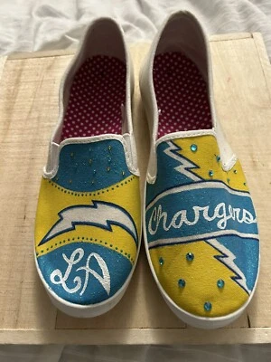 NFL Mujeres Los Angeles Chargers Equipo Parte Superior Baja Estampado Lona Zapatos Talla 9 Foto 1 de 4