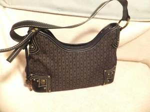 Fossil Black & Brown Jacquard Logo Fabric/ Black Leather Purse~Excellent - Picture 1 of 7