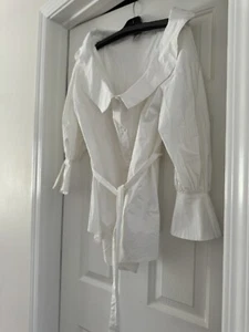 OSOS Top White Belted Wide Collar Fancy Wrist Cuff 8 - Picture 1 of 5