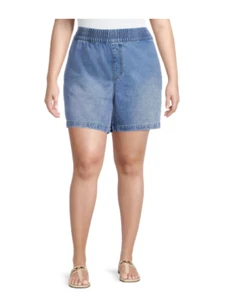 Terra & Sky Womens Plus Size Light Wash Slouchy Pull-On Denim Shorts Size 3X - Picture 1 of 5