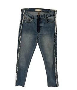 Girls Zara Blue Denim Jeans with Exposed Zipper & Fringe Size 11/12 - Picture 1 of 5