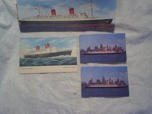1955 4-R.M.S. QUEEN ELIZABETH LUXURY LINER SHIP POSTCARD LOT.One Giant Size,N.Y. - Picture 1 of 4