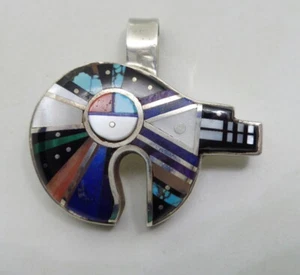 Harold Smith Navajo Sterling Silver Inlay Fetish Bear Sun Face Pendant A Beauty - Picture 1 of 5