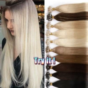 EASY Loop Micro Links Ring Beads Remy Real Human Hair Extensions Highlight Blond - Picture 1 of 23