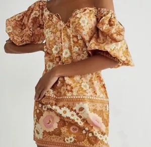 Spell & The Gypsy Dress Womens SM Anne Tunic Peach Yellow Floral Off Shoulder - Picture 1 of 12