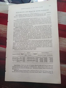 Informe de tren 1872 Burlington & Missouri River Railroad roble rojo Plattsmouth Iowa - Imagen 1 de 4