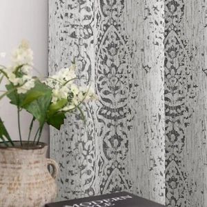 Mrs.Naturall Grey 52x72 Inches Long Damask Pattern Curtains for Living Room - Picture 1 of 7