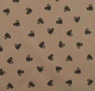 Baumwollstoff 100% Baumwolle blass altrosa Herz Herzen gewaschen schwarz Masken - Bild 1 von 4