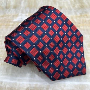 Vintage Hubert W White Blue Red White Geometric Handmade Neck Tie Silk - Bild 1 von 5