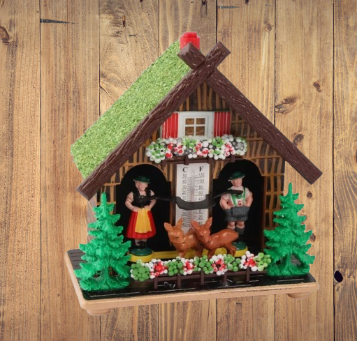 Wetterstation Hausform Aus Bambus - Digitales Thermometer Mit Saugnapf