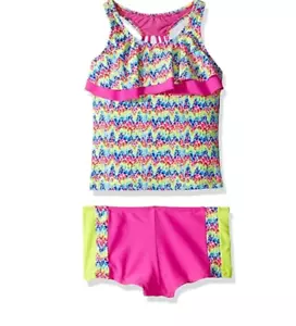 Vigoss Big Girls' Two Piece Double Flounce Tankini Swimsuit, Pink, 7/8 7715 - Picture 1 of 2