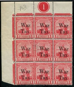 TRINIDAD & TOBGO 1918 WAR TAX OVPT DOUBLE SG188 NHM PLATE BLOCK - Picture 1 of 1