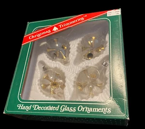 vintage christmas trimmeries glass ornaments Hand Decorated Clear Gold Color - Picture 1 of 15