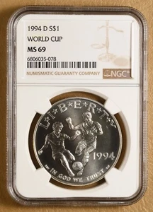 1994 D World Cup Commemorative Silver Dollar NGC MS69 - Picture 1 of 2