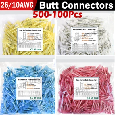 500X Waterproof Heat Shrink Butt Splice Wire Connector Insulated Crimp Terminals - Image 1 of 4