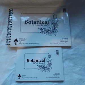 Botanical Hot Press Watercolour paper pad 300gsm 50% cotton Ultra Smooth A5 & A4 - Picture 1 of 3