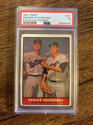 1961 Topps #207 Dodger Southpaws Koufax/Podres PSA 3 - Image 1 of 2