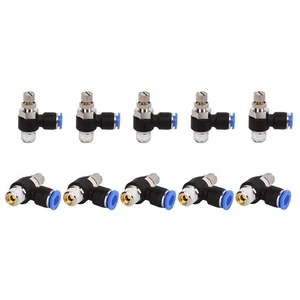 JSC1/4-N02 Tubo 1/4" OD x 1/4 NPT 90 Gradi Gomito Valvola Controllo Flusso Aria Spinta... - Foto 1 di 5