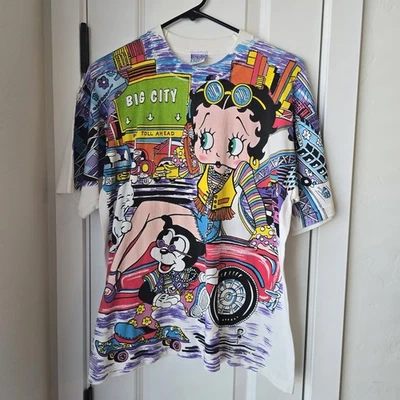 Camiseta De Colección Betty Boop Para Hombre Grande Años 90 Big City Estampado Doble Cara Foto 1 de 4
