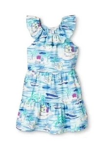 Vineyard Vines Target Girls Island Scene Ruffle Scoop Neck Dress Blue Waters 4/5 - Picture 1 of 5