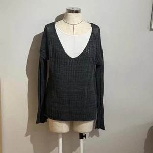 Gentle Fawn V-Neck Sweater Open Knit 100% Cotton Women's Size L Wide V - Bild 1 von 8