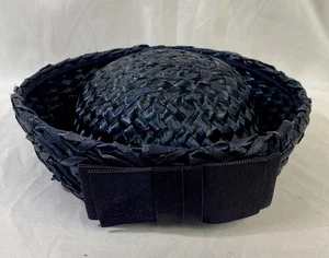 Sombrero de paja vintage Eva Mae azul marino lazo en la espalda para mujer talla única - Imagen 1 de 12