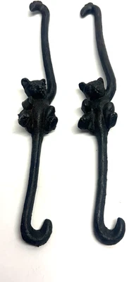 Vintage Hand Forged Black Wrought Iron S Hook Blacksmith Figural Kitty Cat Pair - Image 1 of 4