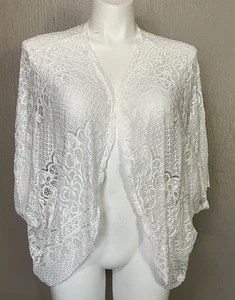 Massini Womens Lace Cardigan Cocoon Style White Stretch OFSA One Size Fits Plus - Picture 1 of 6