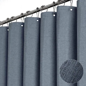 Blue Gray Shower Curtain - Linen Textured Weighted Fabric Shower Curtain Set ... - Picture 1 of 7