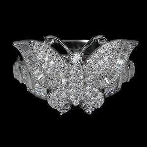 925 Sterling Silver Ring Baguette Simulated Cz 5x3mm Butterfly Gemstone Size 8 - Picture 1 of 13