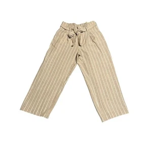 Liverpool Wide Leg Pants Women's Size S Cropped Beige White Striped Tie Waist - Picture 1 of 12