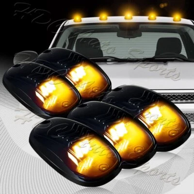 5pcs Roof Top Cab Marker Running LED Strobe Lights Set Smoke Lens Amber Warning - Image 1 of 4