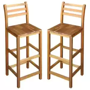 2 pcs Bar Chairs Solid Acacia Wood Home Pub Chair Kitchen Dining Counter Stools - Picture 1 of 4