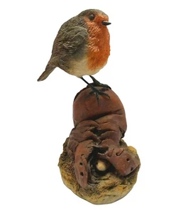 Rotkehlchen auf Stiefel Vogel Skulptur Garten Vintage Christopher Holt 5,5 Zoll hoch - Bild 1 von 12
