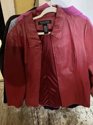 Diálogo Rojo Talla Grande Corto Cuero Abrigo Chaqueta Bolsillos Forrado Cremallera Completa Foto 1 de 2