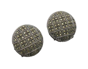 JUDITH JACK 925 Sterling Silver Vintage Marcasite Dome Drop Earrings EG10536 - Picture 1 of 6