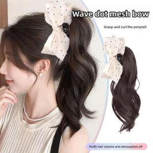 Korean Style Bow Ponytail Wig Long Wavy Curly Ponytail Heat Resistant Y9B1 P9I2 - Picture 1 of 11