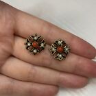 Vintage Alcozer And J Earrings  Coral And Seed Pearl 