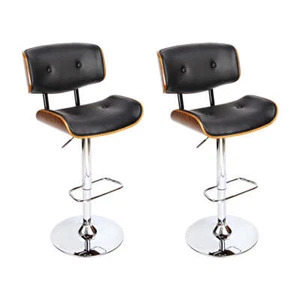 NNEDSZ Set of 2 Wooden Gas Lift Bar Stools - Black and Chrome - Picture 1 of 8