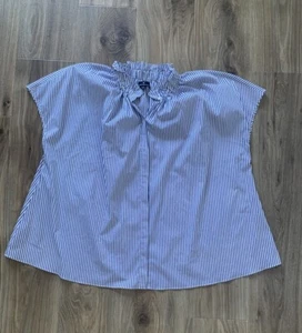 Pomander Place Tuckernuck Blue Stripe Rae Blouse Ruffle Collar Top XXXL No Worn - Picture 1 of 5