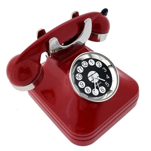 Mini Retro Style Telephone Desk Clock - Red, Die-Cast Collectible, Novelty - Bild 1 von 4