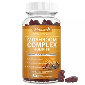 Mushroom Gummies | 10 Mushroom Supplement | 2500mg |Chaga, Reishi & Lions Mane - Picture 1 of 7