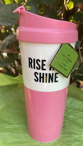 Kate Spade "Rise and Shine" 16 oz Travel Thermal Tumbler Mug Pink & White - Picture 1 of 4